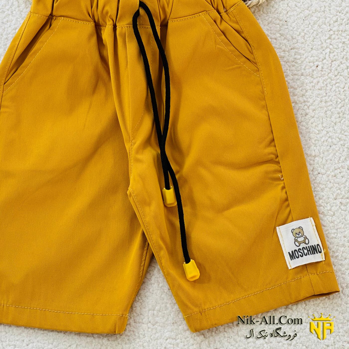 شلوارک کتان کاغذی خرسی خردلی