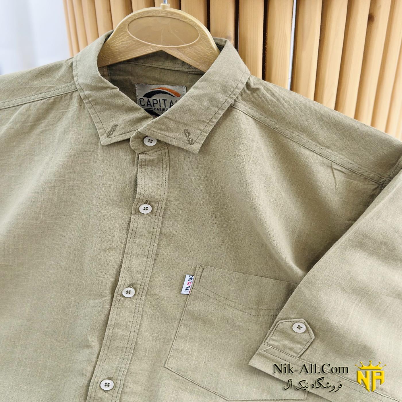 پیراهن کوتاه مردانه زیتونی روشن
