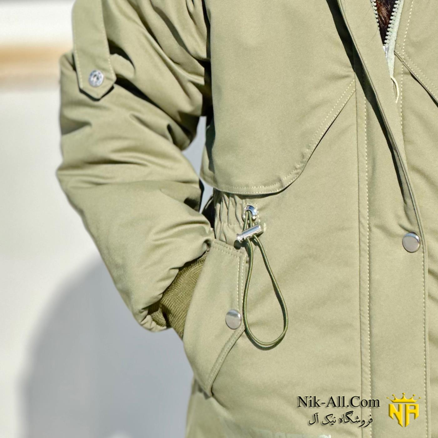 114کاپشن دخترانه پشت زیپ زیتونی تیره 