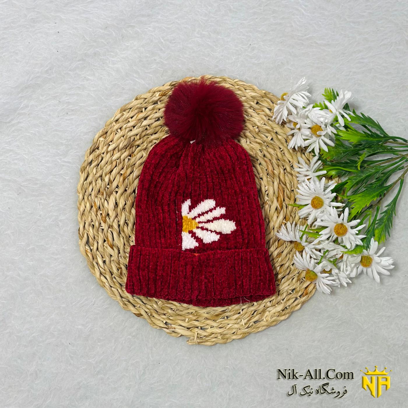 کلاه بافت طرح گل 
