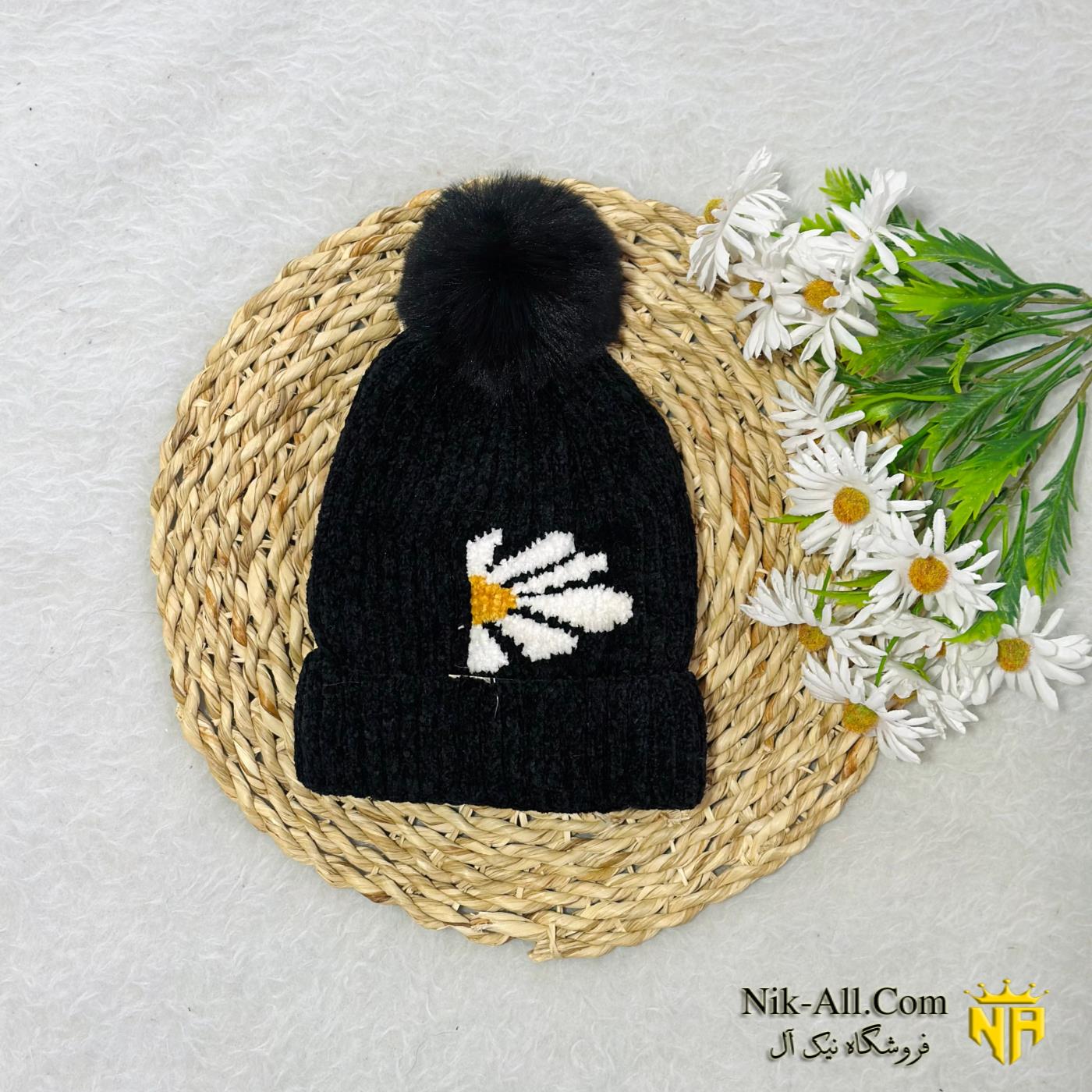 کلاه بافت طرح گل 