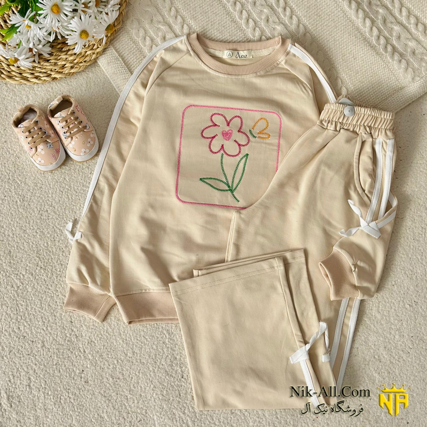 ست دخترانه گلدوزی گل سایز 55