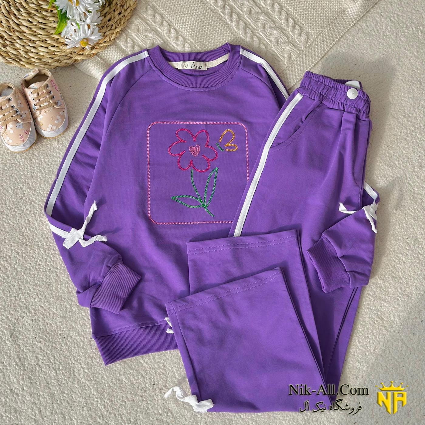 ست دخترانه گلدوزی گل سایز 60