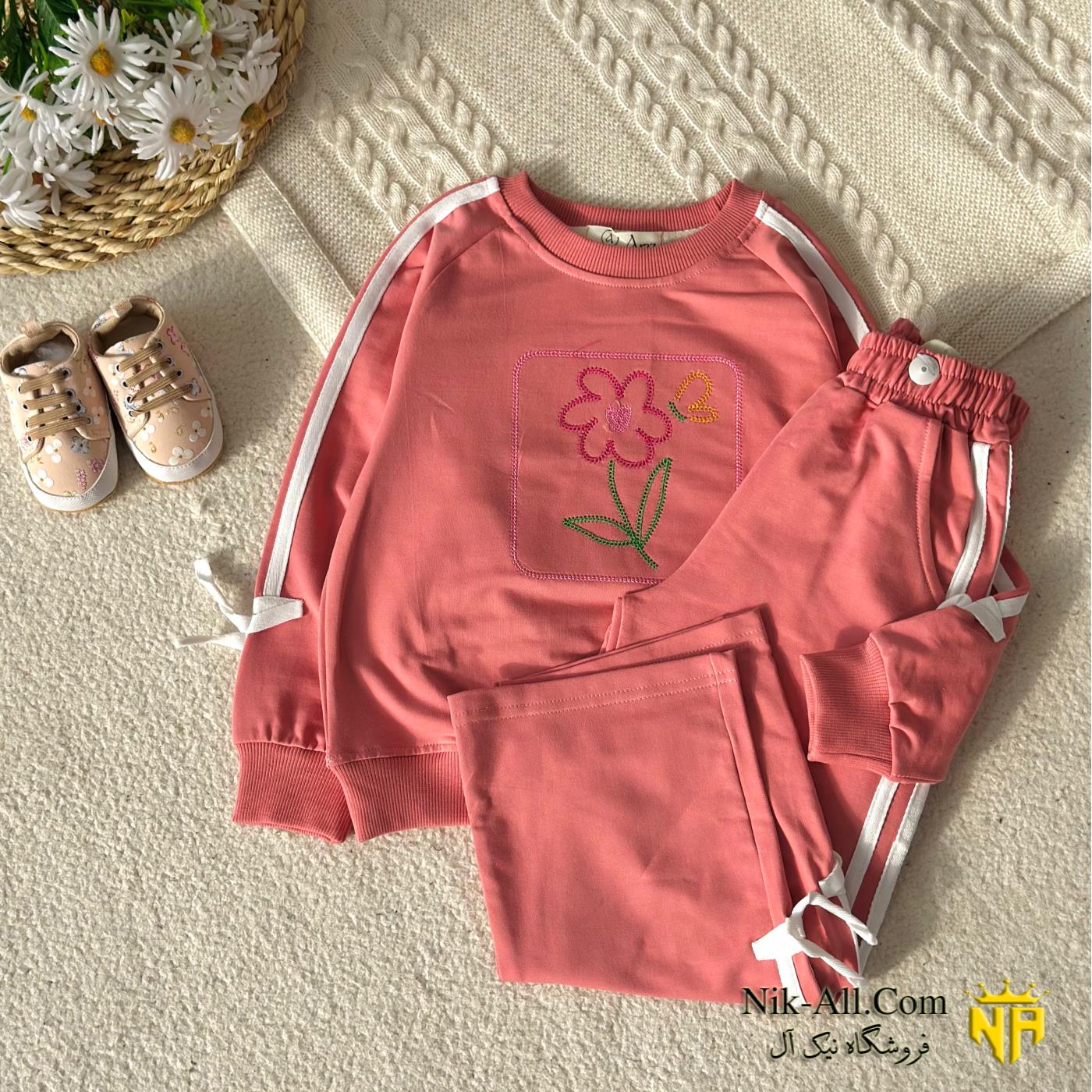 ست دخترانه گلدوزی گل سایز 65